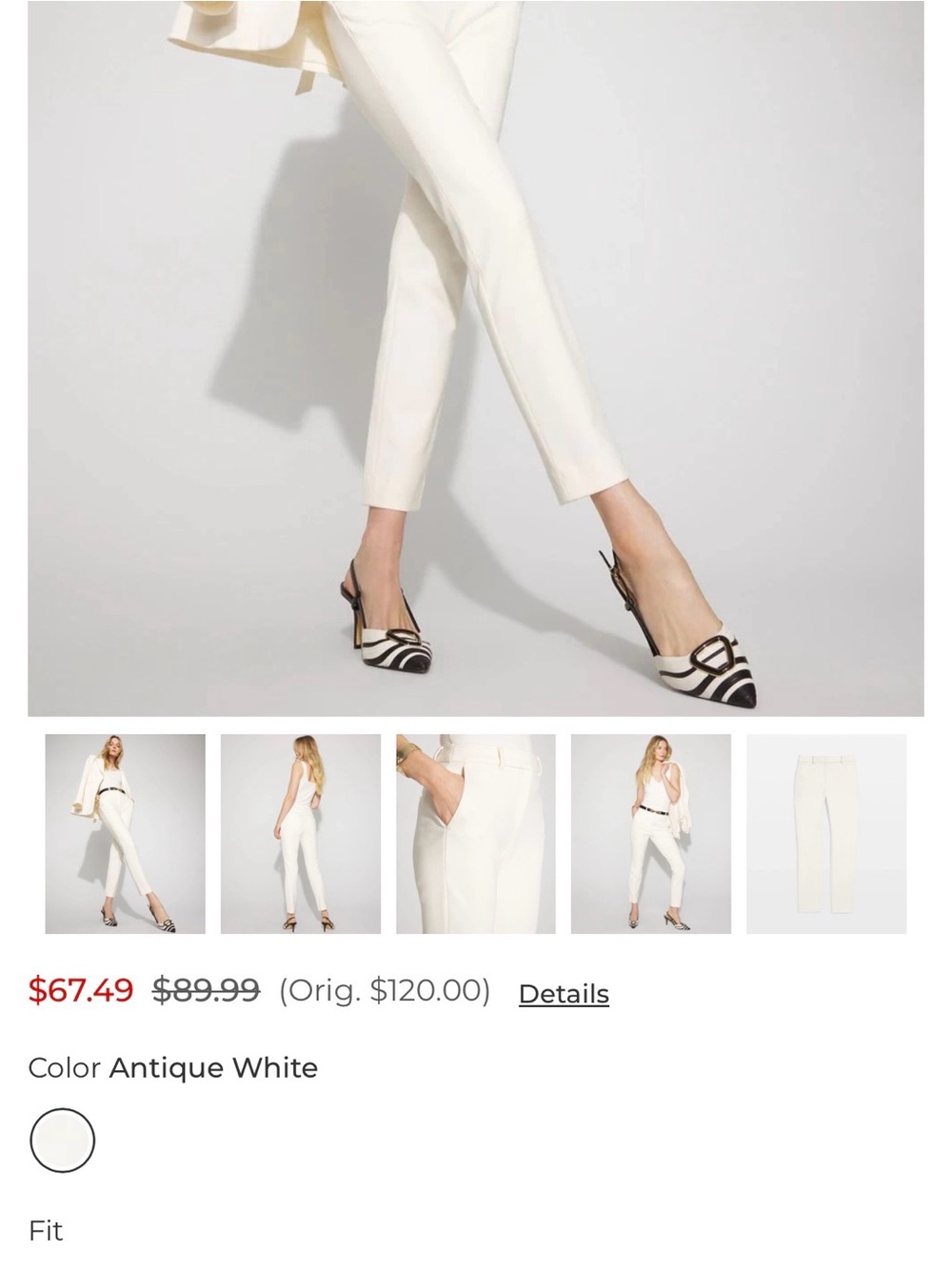 White House Black Market Antique White Tailored Ankle Pants